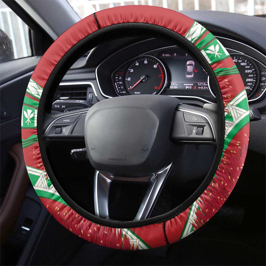 Mele Kalikimaka Hawaii Steering Wheel Cover Mongoose Santa With Ohia Lehua LT14 - Polynesian Pride