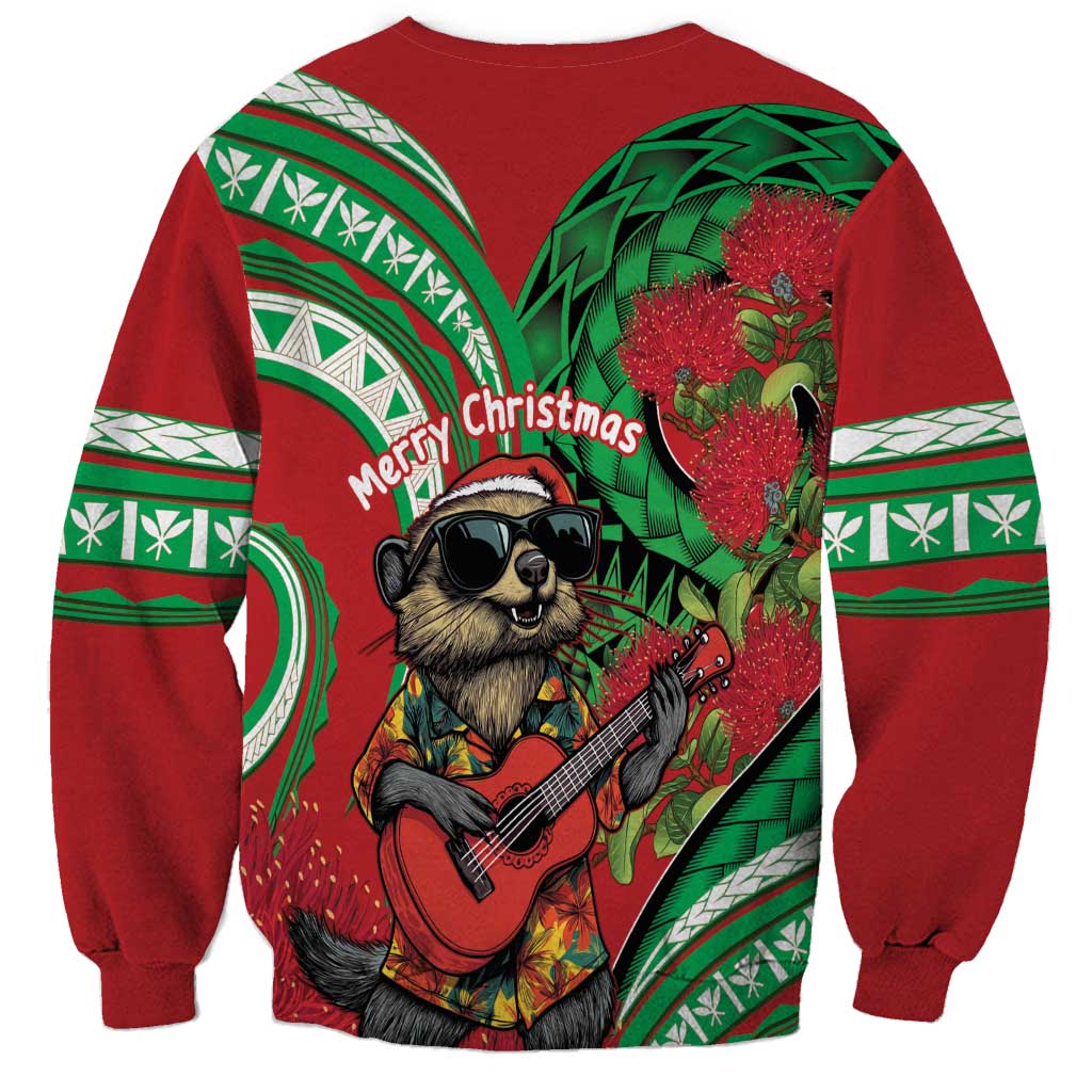 Mele Kalikimaka Hawaii Sweatshirt Mongoose Santa With Ohia Lehua LT14 - Polynesian Pride