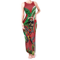 Mele Kalikimaka Hawaii Tank Maxi Dress Mongoose Santa With Ohia Lehua LT14 Women Red - Polynesian Pride