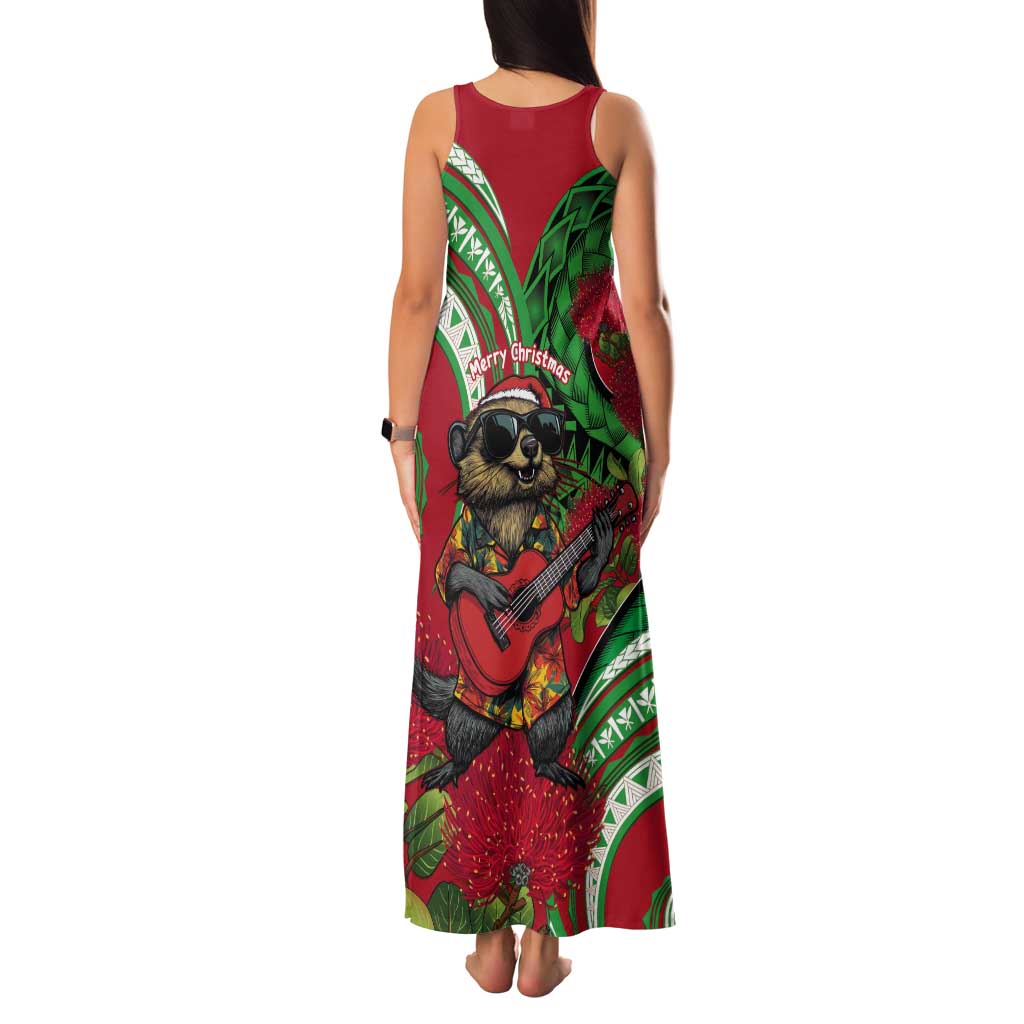 Mele Kalikimaka Hawaii Tank Maxi Dress Mongoose Santa With Ohia Lehua LT14 - Polynesian Pride