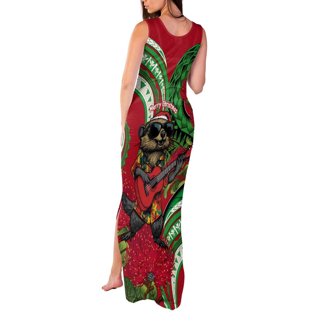 Mele Kalikimaka Hawaii Tank Maxi Dress Mongoose Santa With Ohia Lehua LT14 - Polynesian Pride