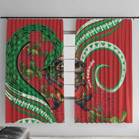 Mele Kalikimaka Hawaii Window Curtain Mongoose Santa With Ohia Lehua LT14 With Hooks Red - Polynesian Pride