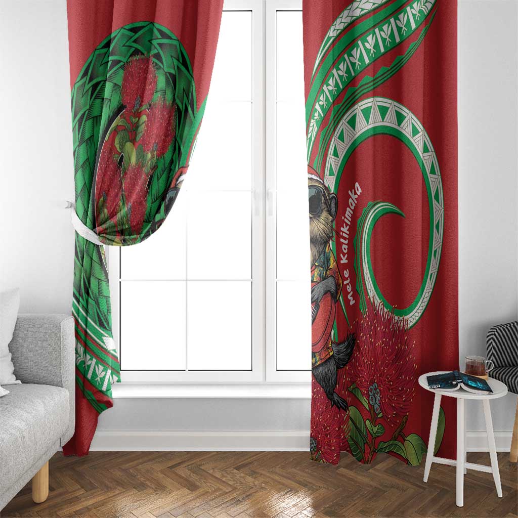 Mele Kalikimaka Hawaii Window Curtain Mongoose Santa With Ohia Lehua LT14 - Polynesian Pride