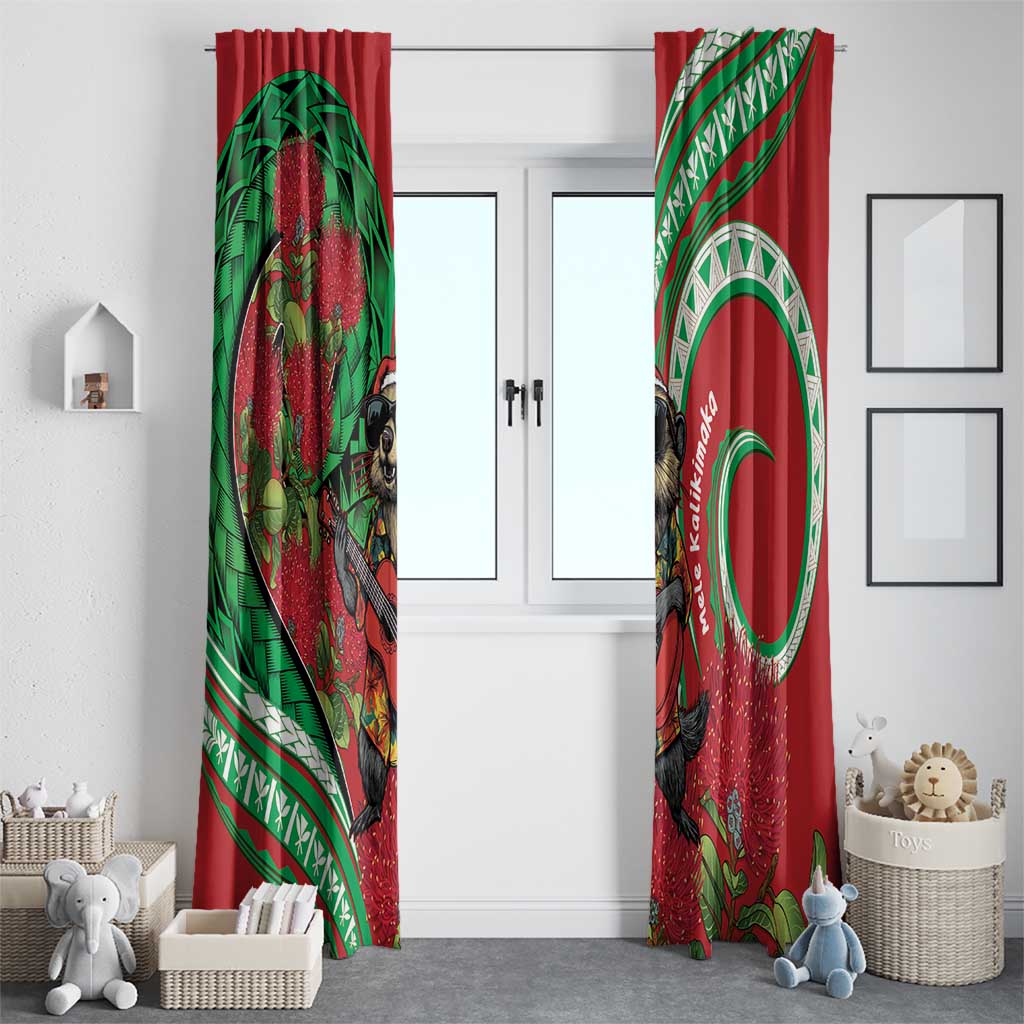 Mele Kalikimaka Hawaii Window Curtain Mongoose Santa With Ohia Lehua LT14 - Polynesian Pride