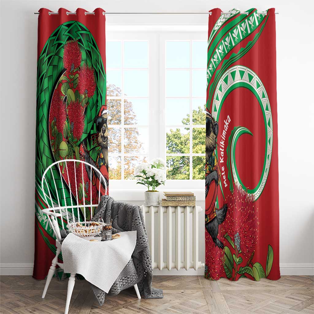 Mele Kalikimaka Hawaii Window Curtain Mongoose Santa With Ohia Lehua LT14 - Polynesian Pride