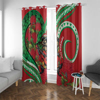 Mele Kalikimaka Hawaii Window Curtain Mongoose Santa With Ohia Lehua LT14 With Grommets Red - Polynesian Pride