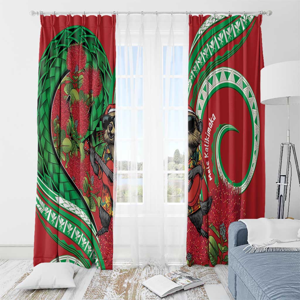 Mele Kalikimaka Hawaii Window Curtain Mongoose Santa With Ohia Lehua LT14 - Polynesian Pride