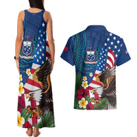 United States And Samoa Couples Matching Tank Maxi Dress and Hawaiian Shirt USA Flag Eagle Mix Samoan Coat Of Arms LT14 - Polynesian Pride