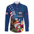 United States And Samoa Family Matching Mermaid Dress and Hawaiian Shirt USA Flag Eagle Mix Samoan Coat Of Arms LT14 Dad's Shirt - Long Sleeve Blue - Polynesian Pride