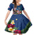 United States And Samoa Family Matching Off Shoulder Short Dress and Hawaiian Shirt USA Flag Eagle Mix Samoan Coat Of Arms LT14 Daughter's Dress Blue - Polynesian Pride