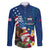 United States And Samoa Family Matching Puletasi Dress and Hawaiian Shirt USA Flag Eagle Mix Samoan Coat Of Arms LT14 Dad's Shirt - Long Sleeve Blue - Polynesian Pride