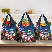 United States And Samoa Grocery Bag USA Flag Eagle Mix Samoan Coat Of Arms LT14 3-pack One Size Blue - Polynesian Pride