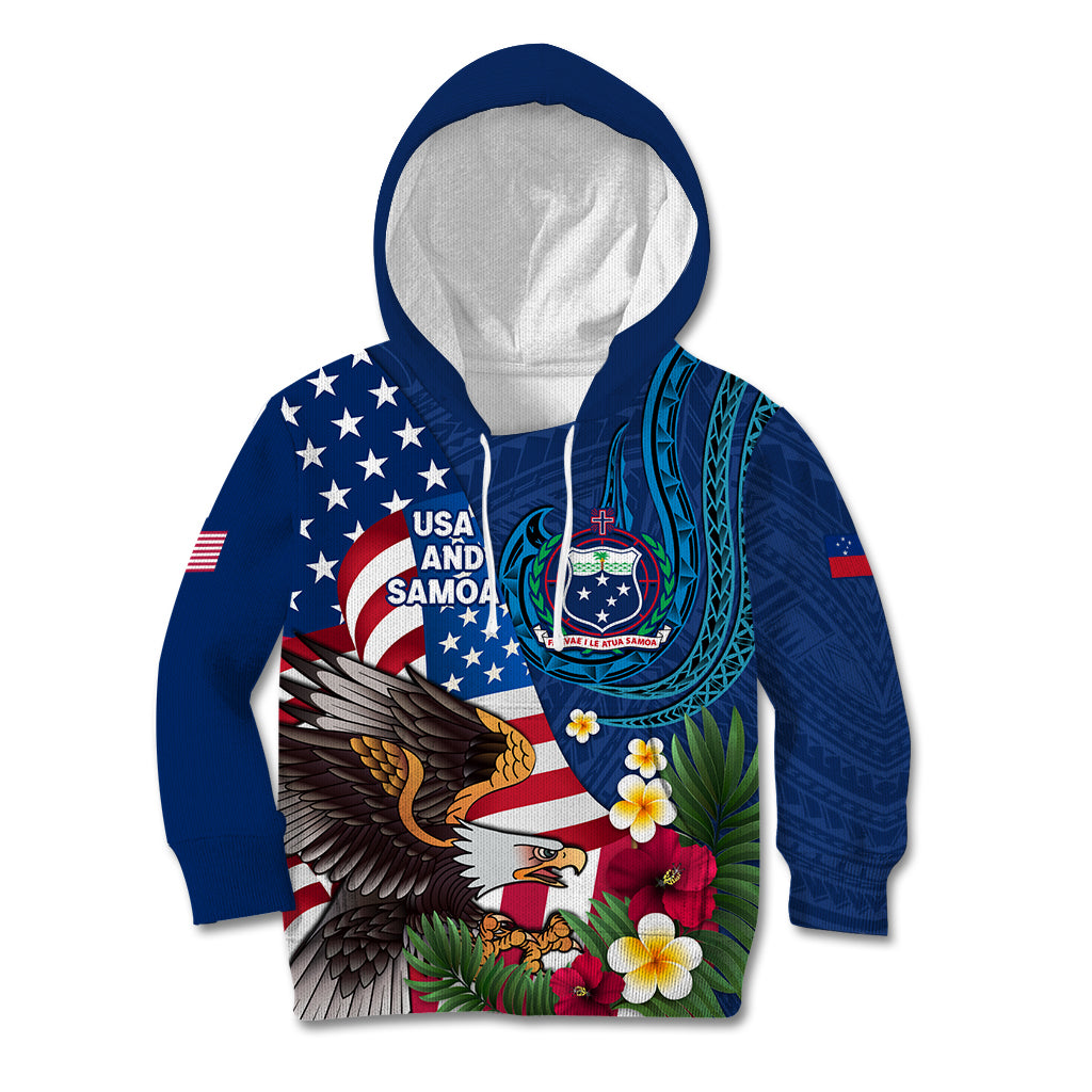 United States And Samoa Kid Hoodie USA Flag Eagle Mix Samoan Coat Of Arms LT14 Hoodie Blue - Polynesian Pride