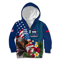 United States And Samoa Kid Hoodie USA Flag Eagle Mix Samoan Coat Of Arms LT14 Zip Hoodie Blue - Polynesian Pride