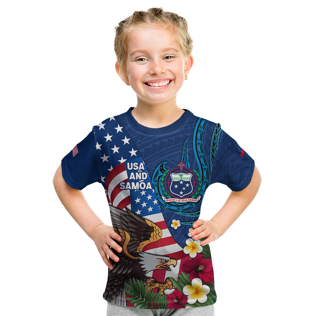 United States And Samoa Kid T Shirt USA Flag Eagle Mix Samoan Coat Of Arms LT14 Blue - Polynesian Pride