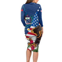 United States And Samoa Long Sleeve Bodycon Dress USA Flag Eagle Mix Samoan Coat Of Arms LT14 - Polynesian Pride