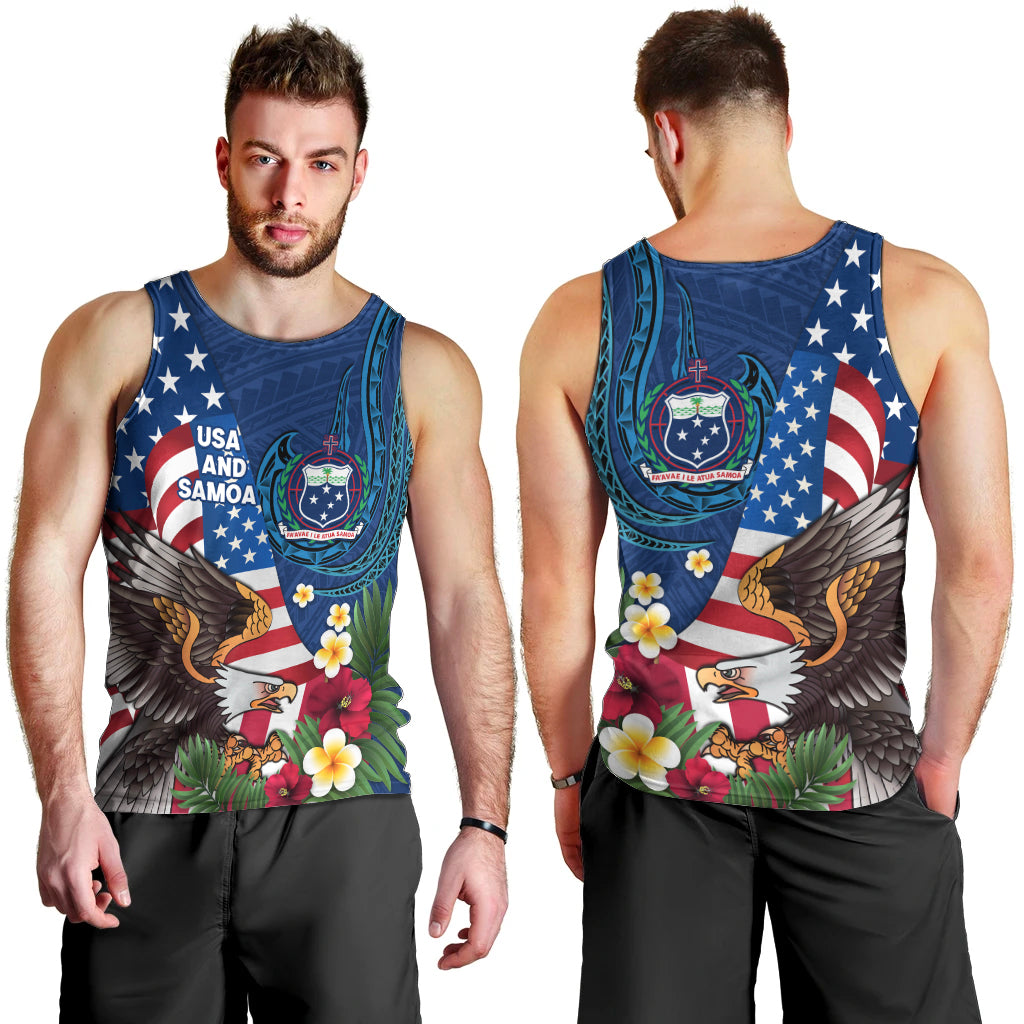 United States And Samoa Men Tank Top USA Flag Eagle Mix Samoan Coat Of Arms LT14 - Polynesian Pride