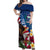 United States And Samoa Off Shoulder Maxi Dress USA Flag Eagle Mix Samoan Coat Of Arms LT14 Women Blue - Polynesian Pride