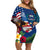 United States And Samoa Off Shoulder Short Dress USA Flag Eagle Mix Samoan Coat Of Arms LT14 Women Blue - Polynesian Pride