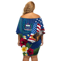 United States And Samoa Off Shoulder Short Dress USA Flag Eagle Mix Samoan Coat Of Arms LT14 - Polynesian Pride
