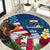 United States And Samoa Round Carpet USA Flag Eagle Mix Samoan Coat Of Arms LT14 Blue - Polynesian Pride