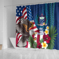United States And Samoa Shower Curtain USA Flag Eagle Mix Samoan Coat Of Arms LT14 - Polynesian Pride