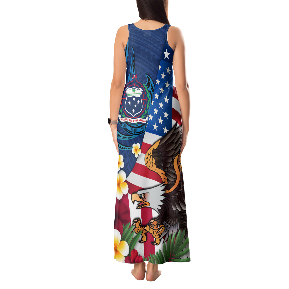 United States And Samoa Tank Maxi Dress USA Flag Eagle Mix Samoan Coat Of Arms LT14 - Polynesian Pride