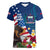 United States And Samoa Women V Neck T Shirt USA Flag Eagle Mix Samoan Coat Of Arms LT14 Female Blue - Polynesian Pride