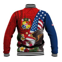 United States And Tonga Baseball Jacket USA Flag Eagle Mix Tongan Coat Of Arms Ngatu Pattern LT14 - Polynesian Pride