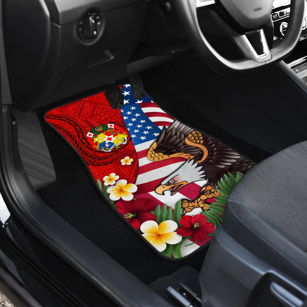 United States And Tonga Car Mats USA Flag Eagle Mix Tongan Coat Of Arms Ngatu Pattern LT14 - Polynesian Pride