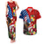 United States And Tonga Couples Matching Tank Maxi Dress and Hawaiian Shirt USA Flag Eagle Mix Tongan Coat Of Arms Ngatu Pattern LT14 Blue - Polynesian Pride