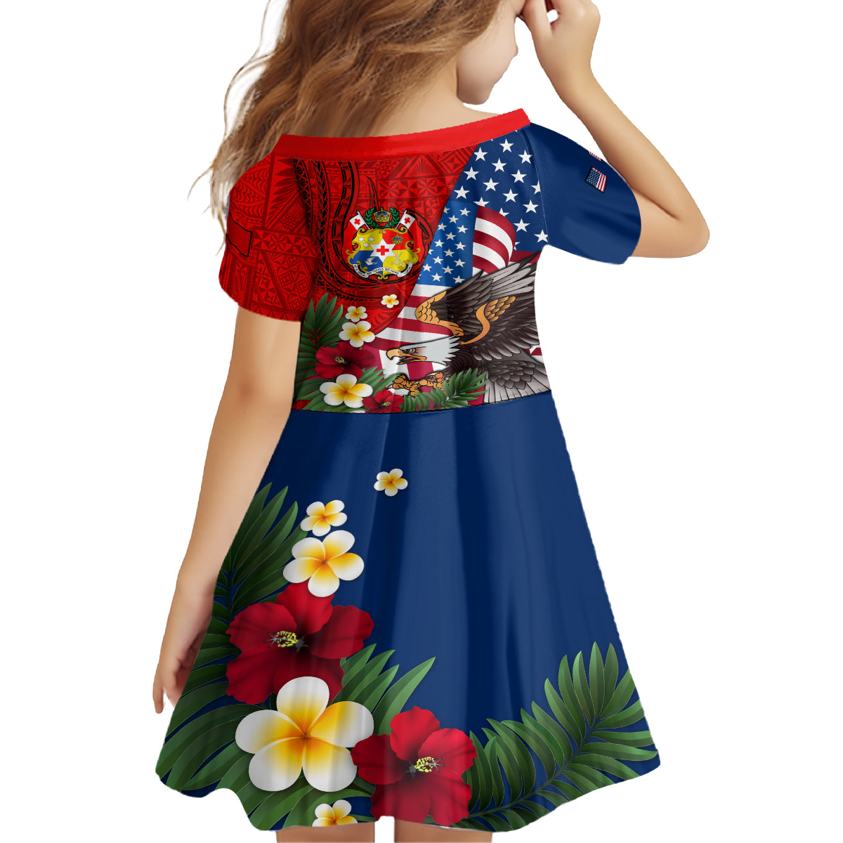 United States And Tonga Family Matching Off Shoulder Maxi Dress and Hawaiian Shirt USA Flag Eagle Mix Tongan Coat Of Arms Ngatu Pattern LT14 - Polynesian Pride