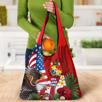 United States And Tonga Grocery Bag USA Flag Eagle Mix Tongan Coat Of Arms Ngatu Pattern LT14 - Polynesian Pride