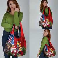 United States And Tonga Grocery Bag USA Flag Eagle Mix Tongan Coat Of Arms Ngatu Pattern LT14 - Polynesian Pride