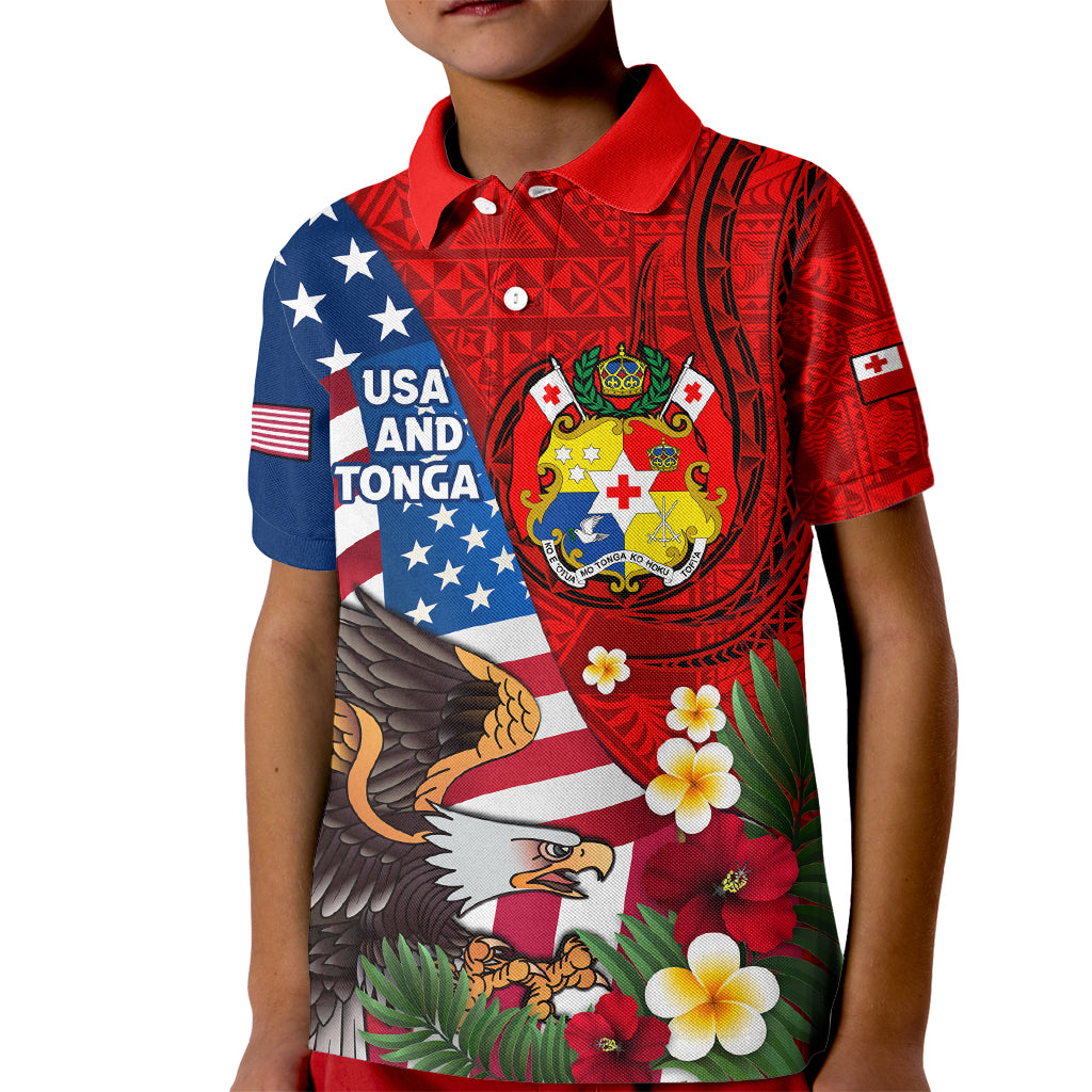 United States And Tonga Kid Polo Shirt USA Flag Eagle Mix Tongan Coat Of Arms Ngatu Pattern LT14 Kid Blue - Polynesian Pride