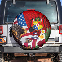 United States And Tonga Spare Tire Cover USA Flag Eagle Mix Tongan Coat Of Arms Ngatu Pattern LT14 - Polynesian Pride