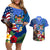 United States And Fiji Couples Matching Off Shoulder Short Dress and Hawaiian Shirt USA Flag Eagle Mix Fijian Coat Of Arms Tapa Pattern LT14 Blue - Polynesian Pride