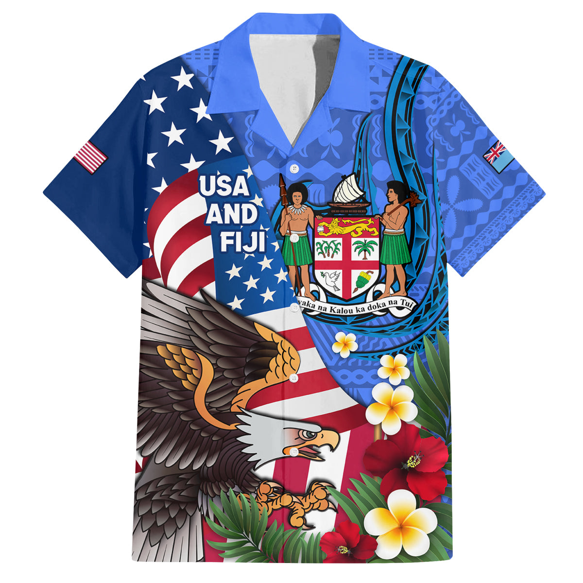 United States And Fiji Family Matching Long Sleeve Bodycon Dress and Hawaiian Shirt USA Flag Eagle Mix Fijian Coat Of Arms Tapa Pattern LT14 Dad's Shirt - Short Sleeve Blue - Polynesian Pride