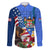 United States And Fiji Family Matching Off Shoulder Short Dress and Hawaiian Shirt USA Flag Eagle Mix Fijian Coat Of Arms Tapa Pattern LT14 Dad's Shirt - Long Sleeve Blue - Polynesian Pride