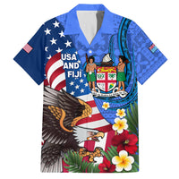 United States And Fiji Family Matching Summer Maxi Dress and Hawaiian Shirt USA Flag Eagle Mix Fijian Coat Of Arms Tapa Pattern LT14 Dad's Shirt - Short Sleeve Blue - Polynesian Pride