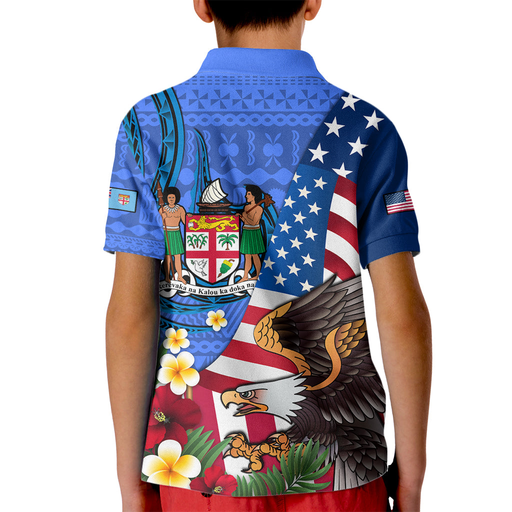 United States And Fiji Kid Polo Shirt USA Flag Eagle Mix Fijian Coat Of Arms Tapa Pattern LT14 - Polynesian Pride