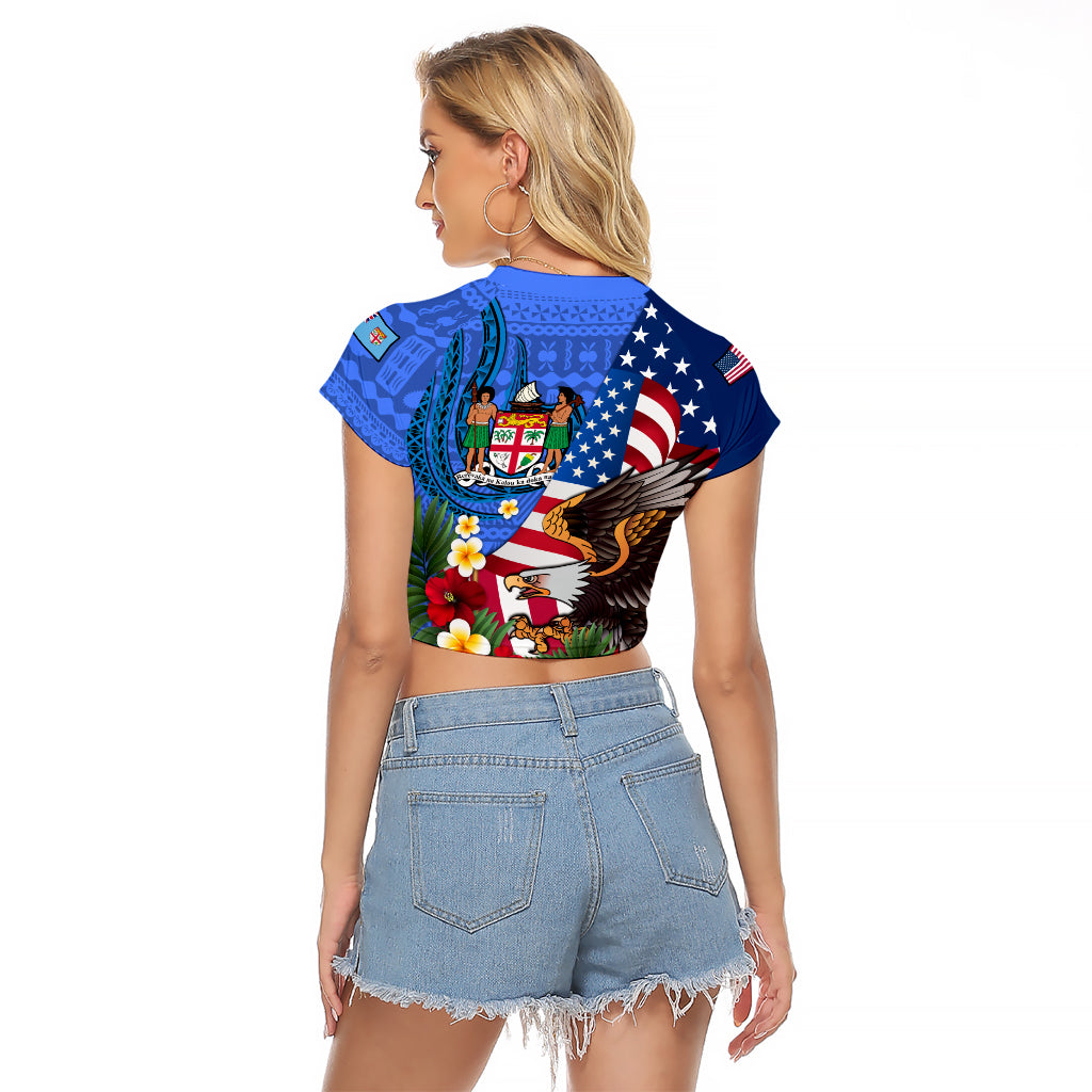 United States And Fiji Raglan Cropped T Shirt USA Flag Eagle Mix Fijian Coat Of Arms Tapa Pattern LT14 - Polynesian Pride
