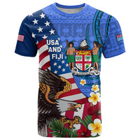 United States And Fiji T Shirt USA Flag Eagle Mix Fijian Coat Of Arms Tapa Pattern LT14 Blue - Polynesian Pride