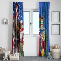 United States And Fiji Window Curtain USA Flag Eagle Mix Fijian Coat Of Arms Tapa Pattern LT14 - Polynesian Pride