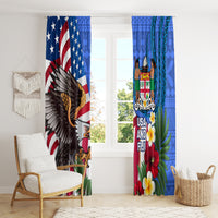 United States And Fiji Window Curtain USA Flag Eagle Mix Fijian Coat Of Arms Tapa Pattern LT14 - Polynesian Pride