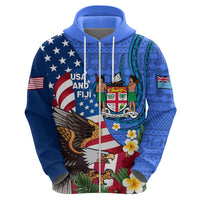 United States And Fiji Zip Hoodie USA Flag Eagle Mix Fijian Coat Of Arms Tapa Pattern LT14 - Polynesian Pride
