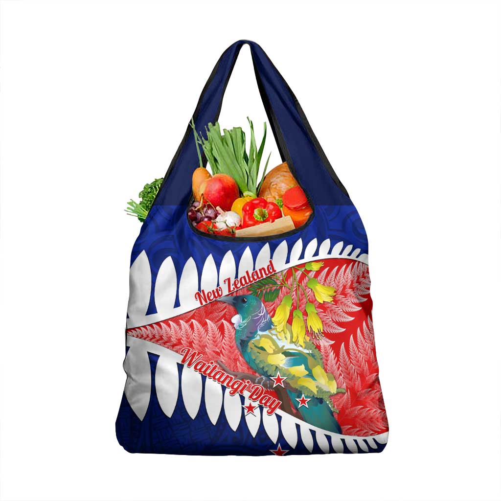 New Zealand Waitangi Day Grocery Bag NZ Maori Tui Bird With Kowhai Flowers LT14 1-pack One Size Blue - Polynesian Pride