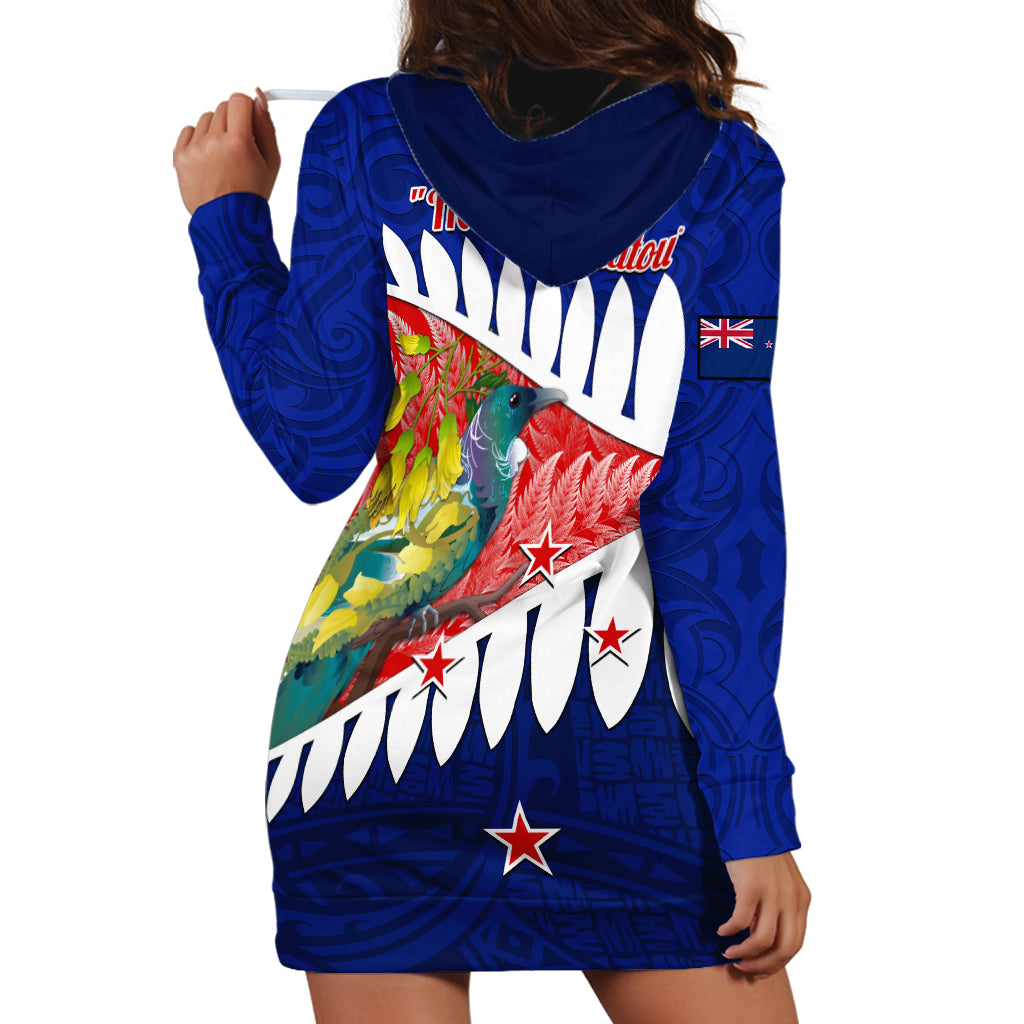 New Zealand Waitangi Day Hoodie Dress NZ Maori Tui Bird With Kowhai Flowers LT14 - Polynesian Pride