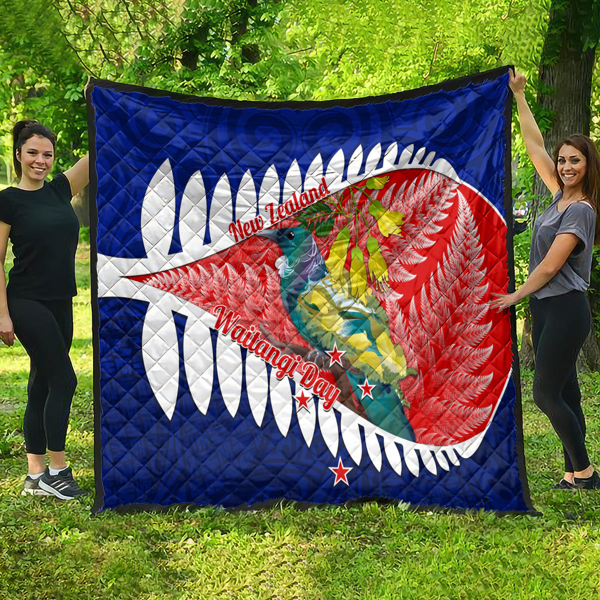 New Zealand Waitangi Day Quilt NZ Maori Tui Bird With Kowhai Flowers LT14 - Polynesian Pride