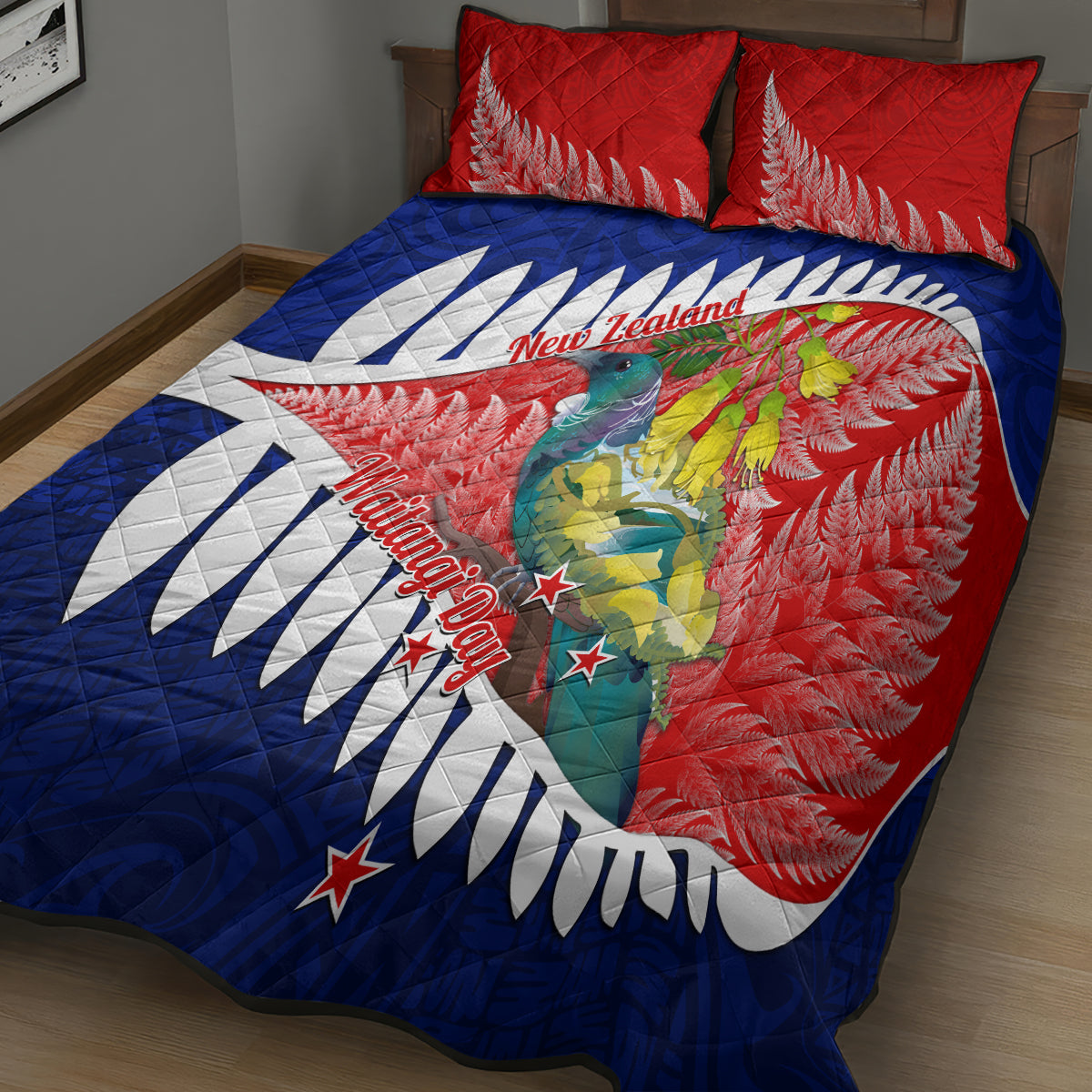New Zealand Waitangi Day Quilt Bed Set NZ Maori Tui Bird With Kowhai Flowers LT14 - Polynesian Pride